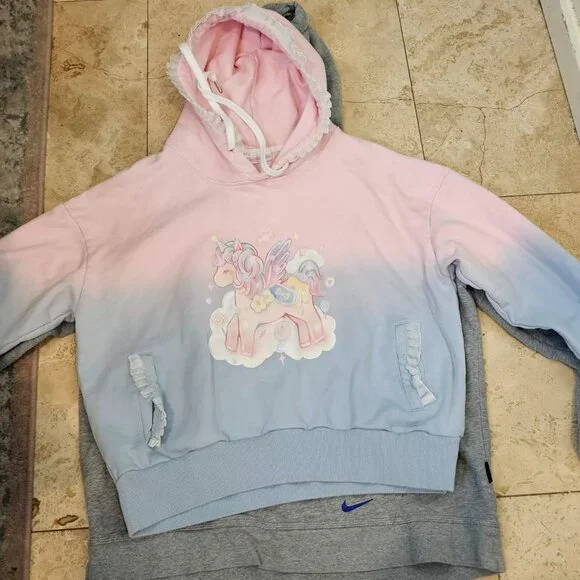 Catwish Pastel Unicorn Hoodie Pink Blue Ombre Kawaii Fairycore Sweatshirt - Picture 8 of 11